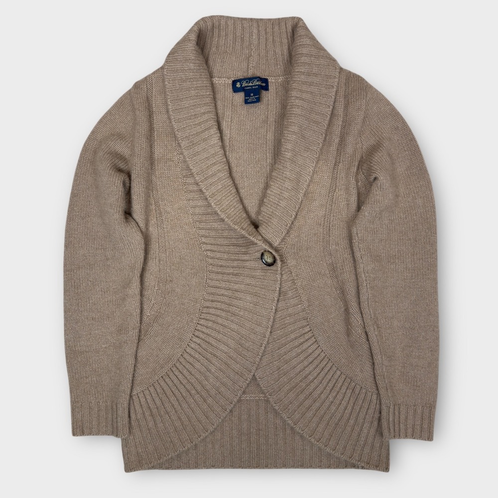 Brooks Brothers Cardigan 100% Camel‎ Hair Women XS Tan Shawl Collar Ribbed